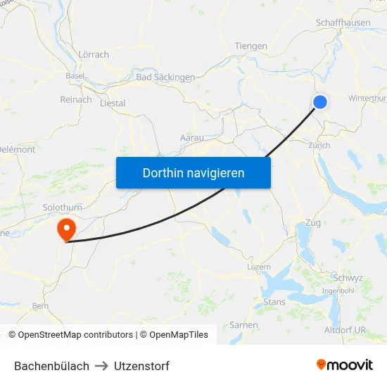 Bachenbülach to Utzenstorf map