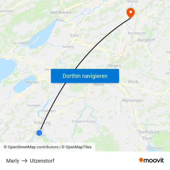 Marly to Utzenstorf map