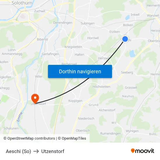 Aeschi (So) to Utzenstorf map