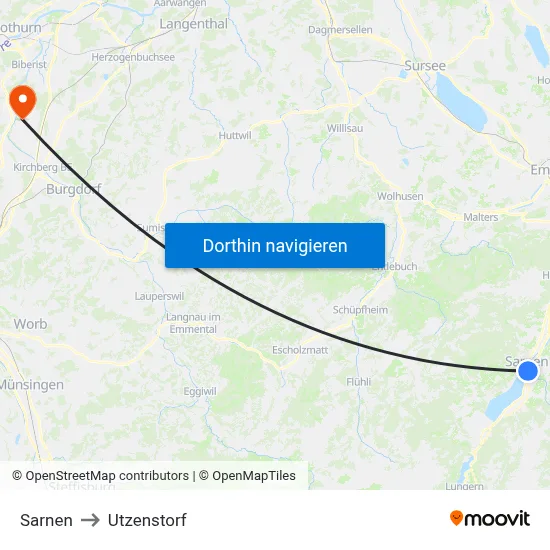 Sarnen to Utzenstorf map