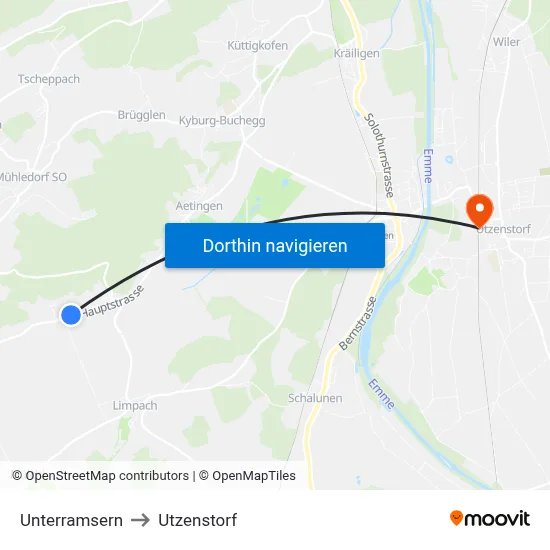 Unterramsern to Utzenstorf map