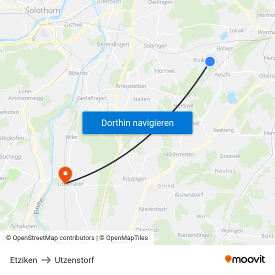 Etziken to Utzenstorf map
