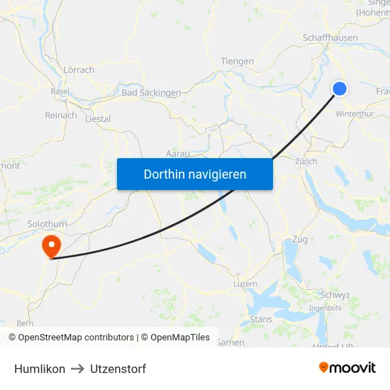 Humlikon to Utzenstorf map