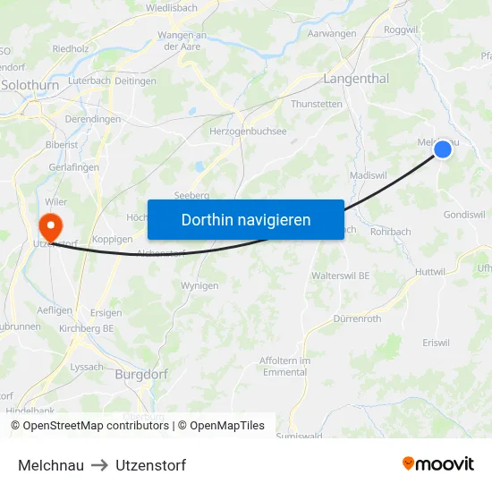 Melchnau to Utzenstorf map