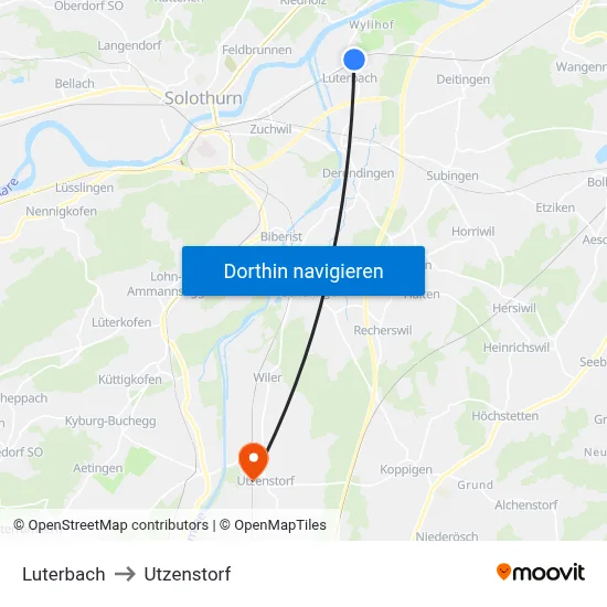 Luterbach to Utzenstorf map
