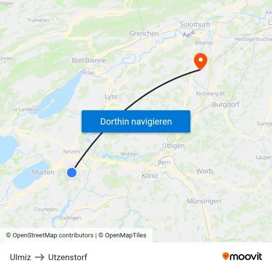 Ulmiz to Utzenstorf map