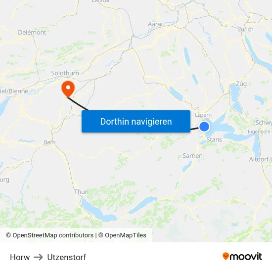 Horw to Utzenstorf map