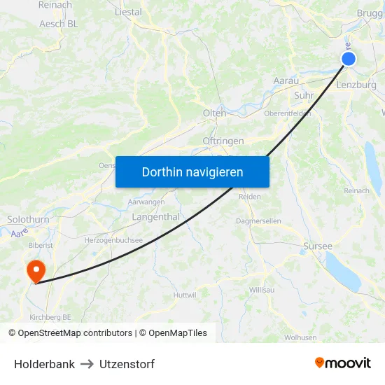 Holderbank to Utzenstorf map