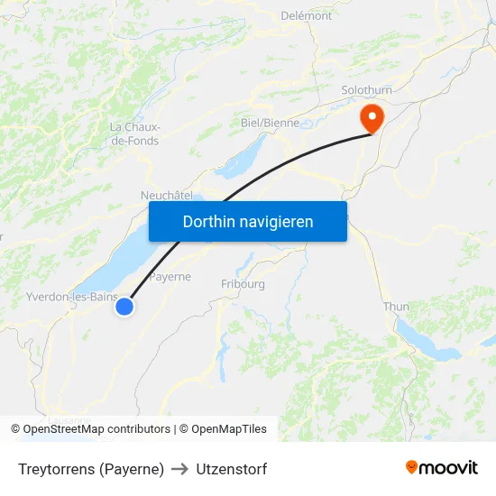 Treytorrens (Payerne) to Utzenstorf map