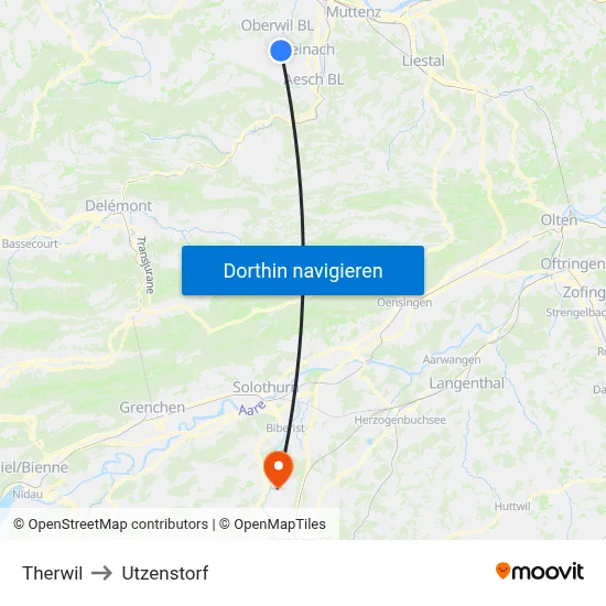 Therwil to Utzenstorf map
