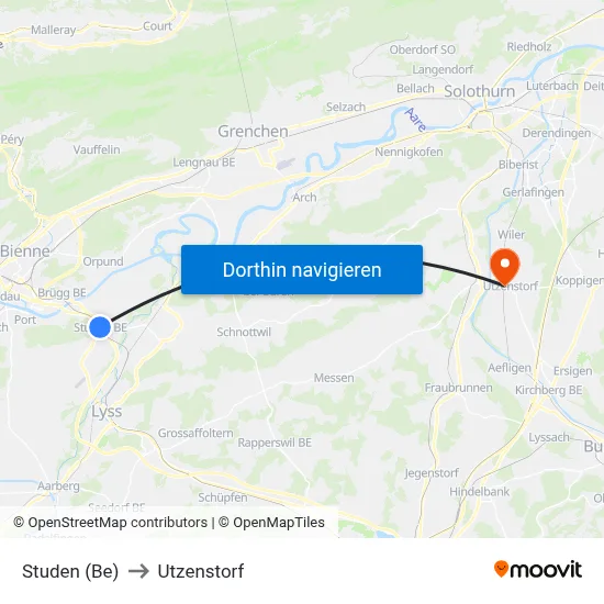 Studen (Be) to Utzenstorf map