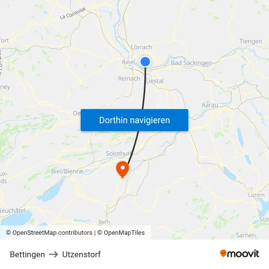 Bettingen to Utzenstorf map