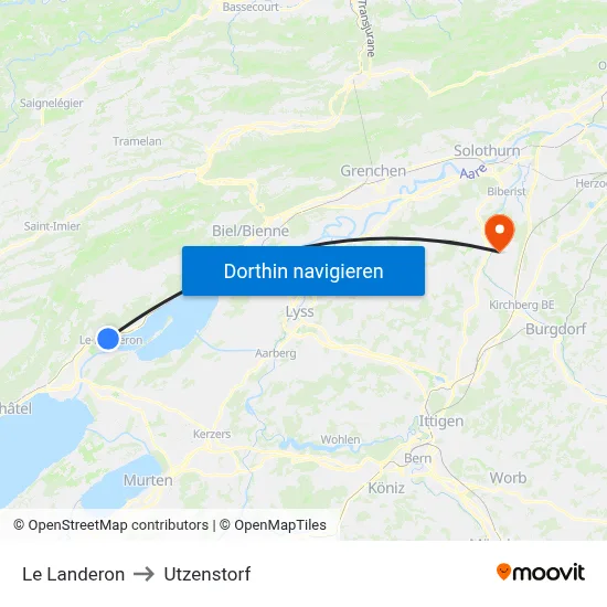 Le Landeron to Utzenstorf map