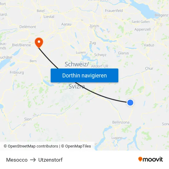 Mesocco to Utzenstorf map