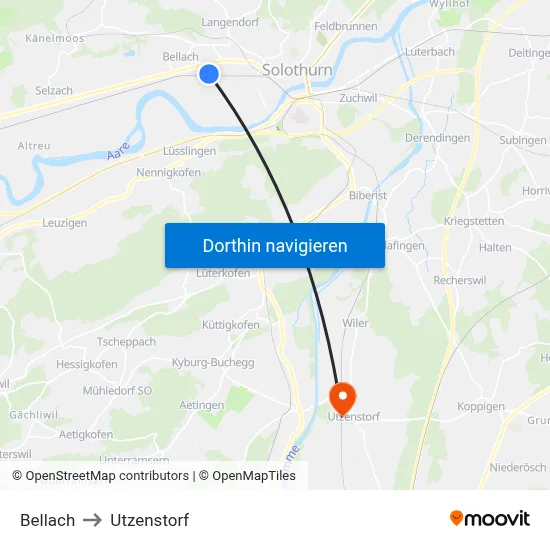 Bellach to Utzenstorf map
