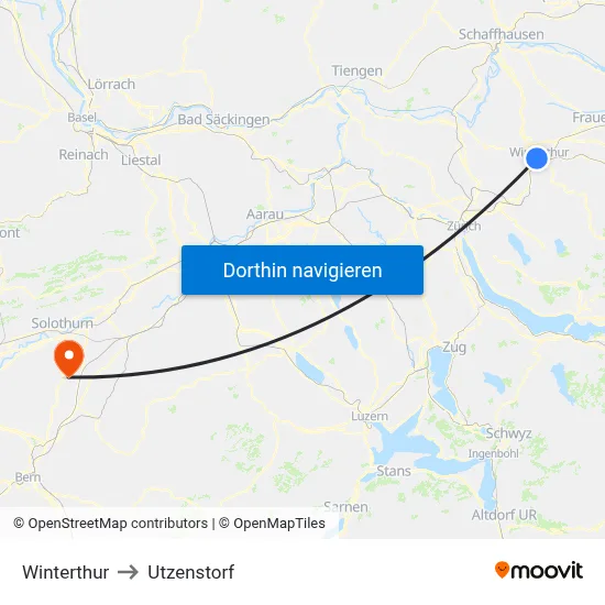 Winterthur to Utzenstorf map