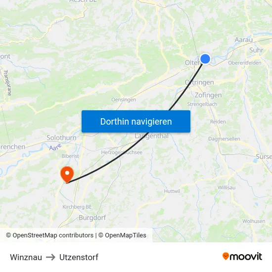 Winznau to Utzenstorf map
