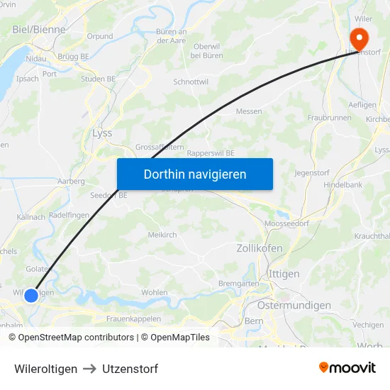 Wileroltigen to Utzenstorf map