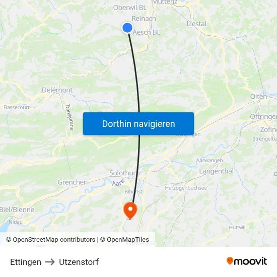 Ettingen to Utzenstorf map