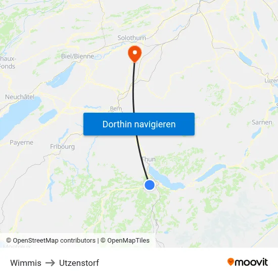 Wimmis to Utzenstorf map
