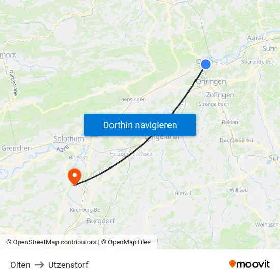 Olten to Utzenstorf map