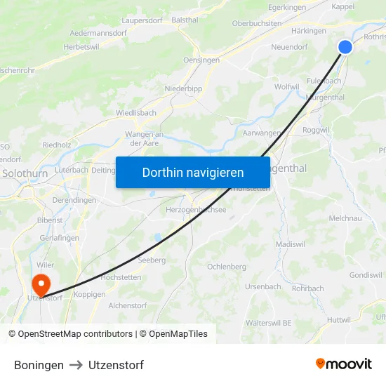 Boningen to Utzenstorf map