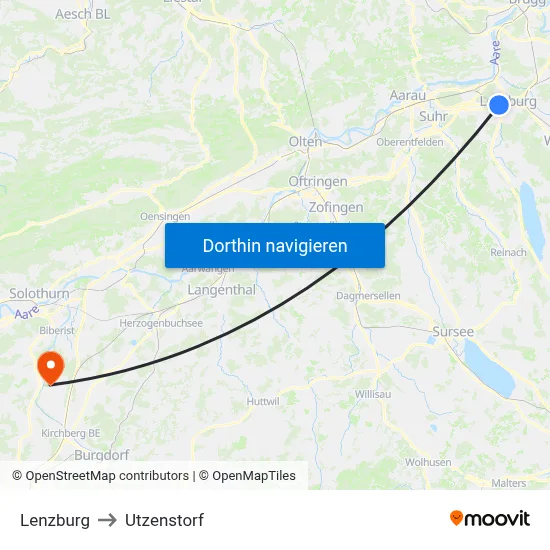 Lenzburg to Utzenstorf map