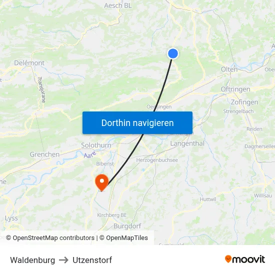Waldenburg to Utzenstorf map
