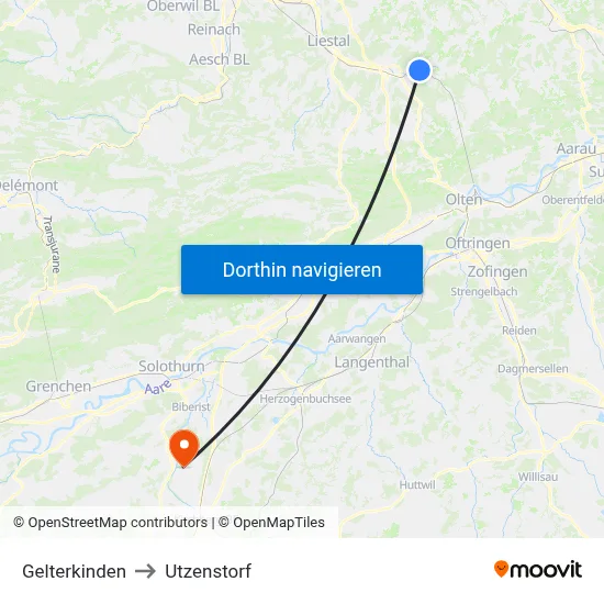 Gelterkinden to Utzenstorf map