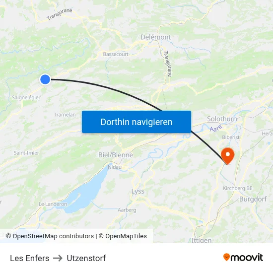 Les Enfers to Utzenstorf map