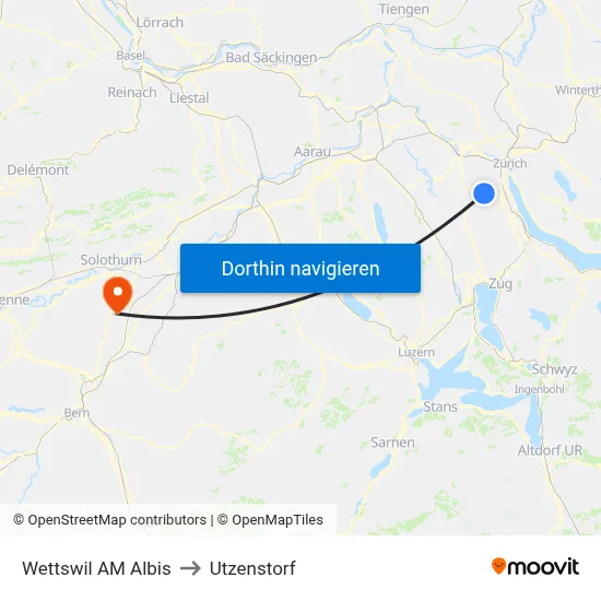 Wettswil AM Albis to Utzenstorf map