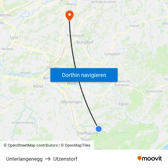 Unterlangenegg to Utzenstorf map