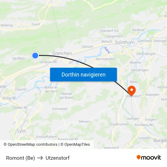 Romont (Be) to Utzenstorf map