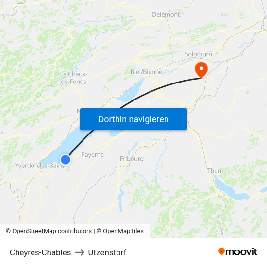Cheyres-Châbles to Utzenstorf map