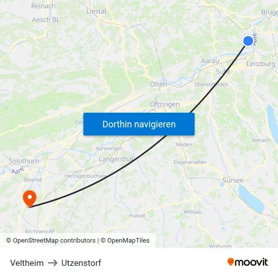 Veltheim to Utzenstorf map