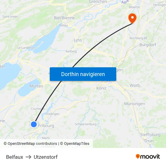 Belfaux to Utzenstorf map