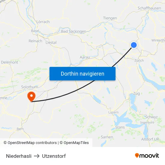 Niederhasli to Utzenstorf map