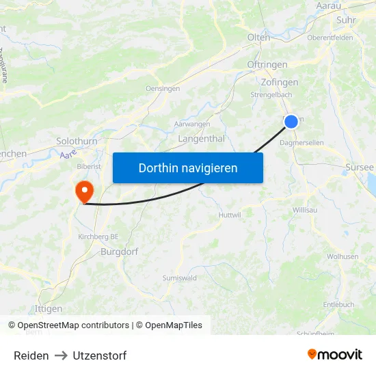 Reiden to Utzenstorf map
