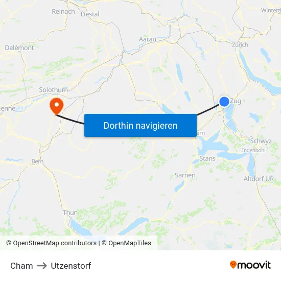 Cham to Utzenstorf map