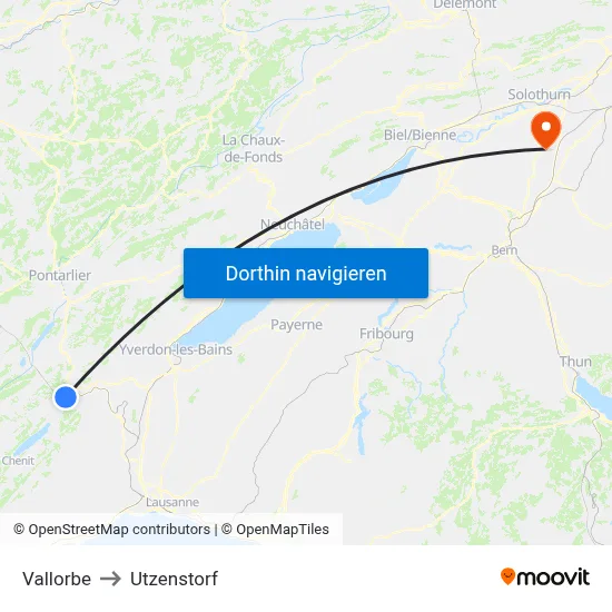 Vallorbe to Utzenstorf map