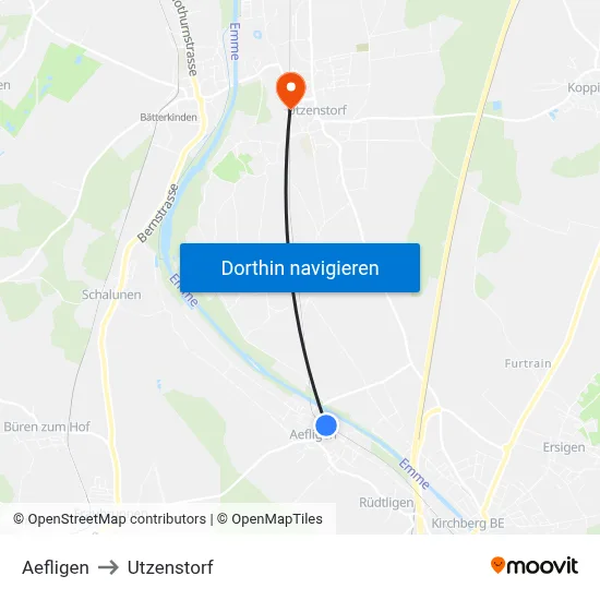 Aefligen to Utzenstorf map