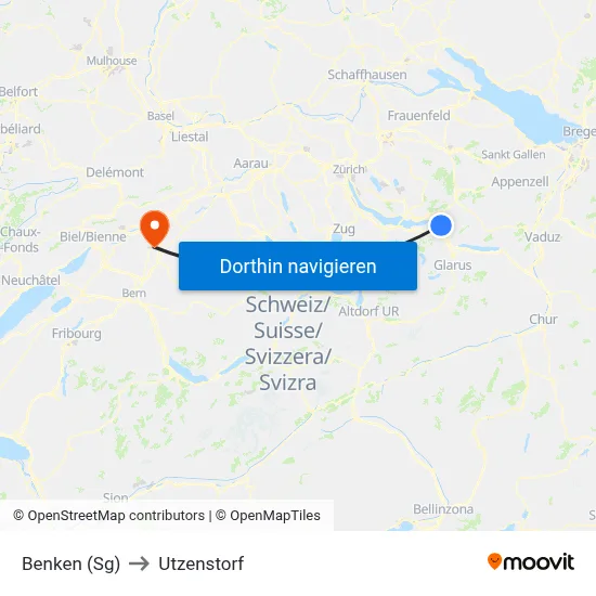Benken (Sg) to Utzenstorf map