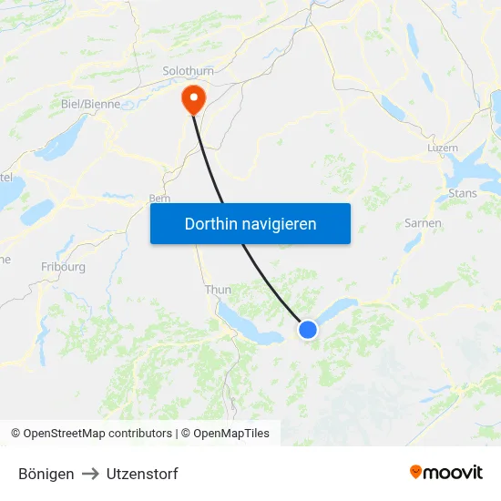 Bönigen to Utzenstorf map