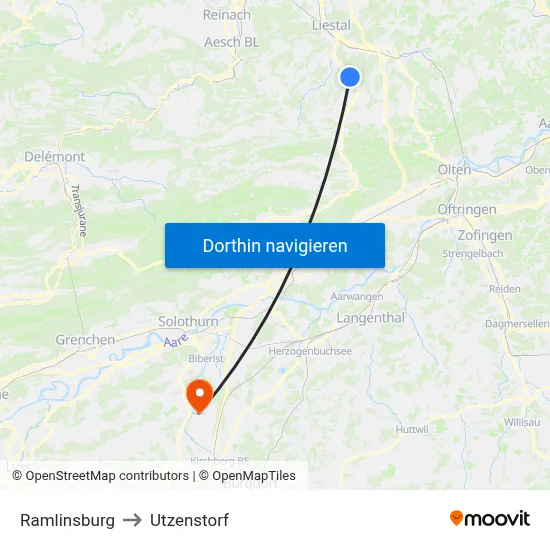 Ramlinsburg to Utzenstorf map