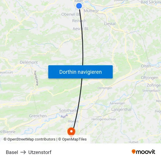 Basel to Utzenstorf map