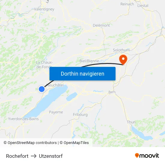 Rochefort to Utzenstorf map