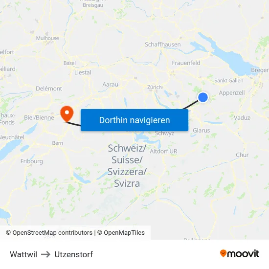 Wattwil to Utzenstorf map