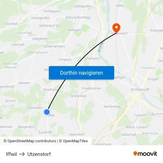 Iffwil to Utzenstorf map