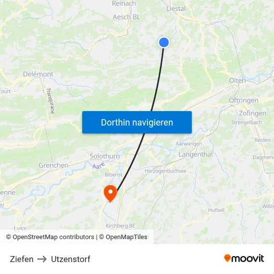 Ziefen to Utzenstorf map