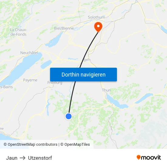 Jaun to Utzenstorf map
